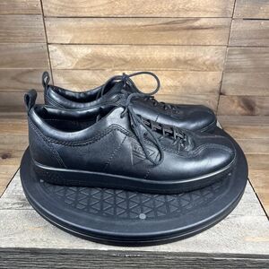 ECCO Womens Size 5 Black Leather Lace Up Sneakers "Soft 1" Comfort Shoes